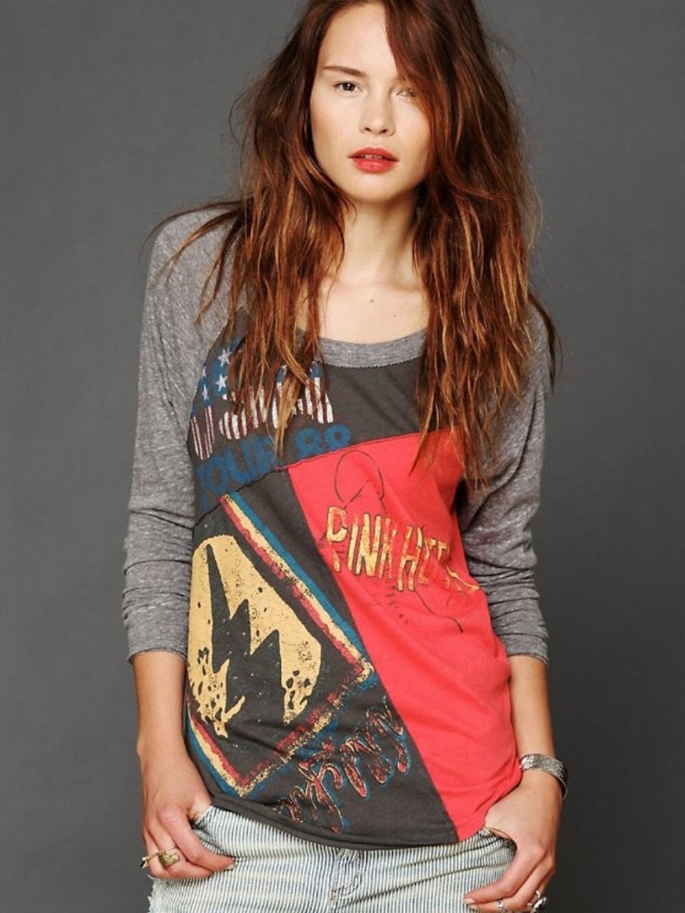 2015 We The Free People Pink Hotel Floyd Patchwork Raglan Tee S Y2K Nordstrom